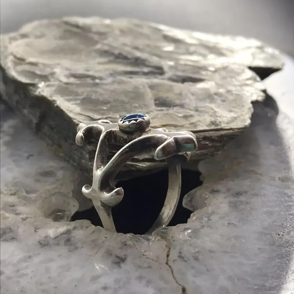 Vintage Silver Paua Dot Fleur-de-lis Ring Size 7.5 For Women